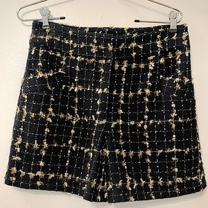 Adorable High-Waisted Black Tweed Shorts with Gold Stitching and Pockets